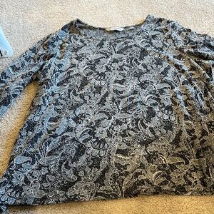 Avenue Black and Gray Floral Lace Blouse